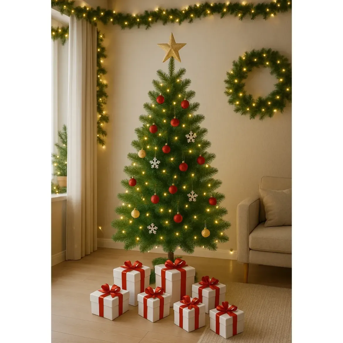 Albero di Natale Alto 270 cm Pino Verde Folto Senza Addobbi
