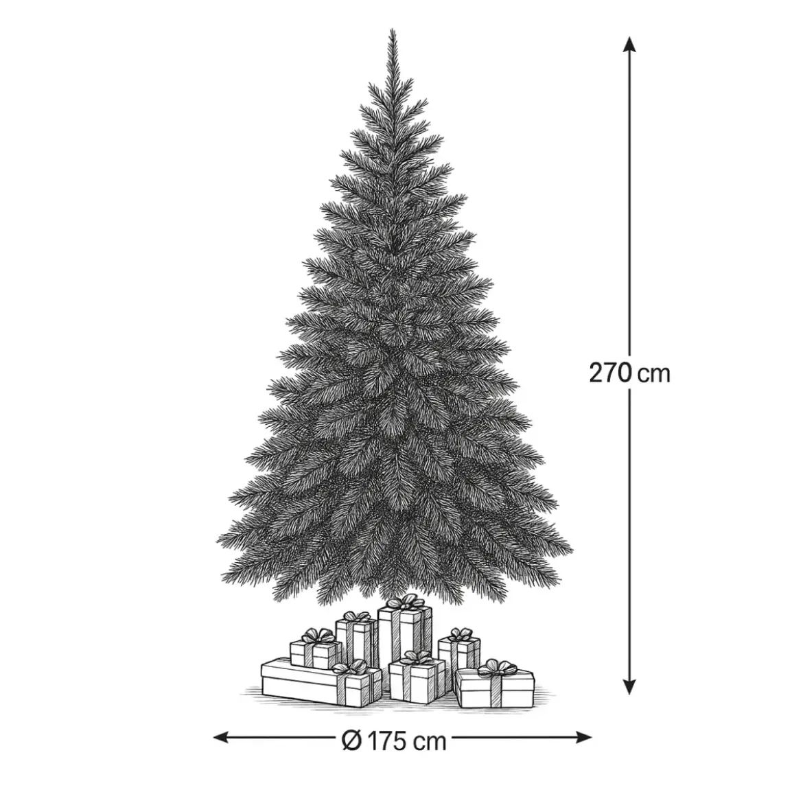 Albero di Natale Alto 270 cm Pino Verde Folto Senza Addobbi