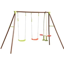 Altalena per Bambini 3 Posti in Acciaio da Esterno per Giardino