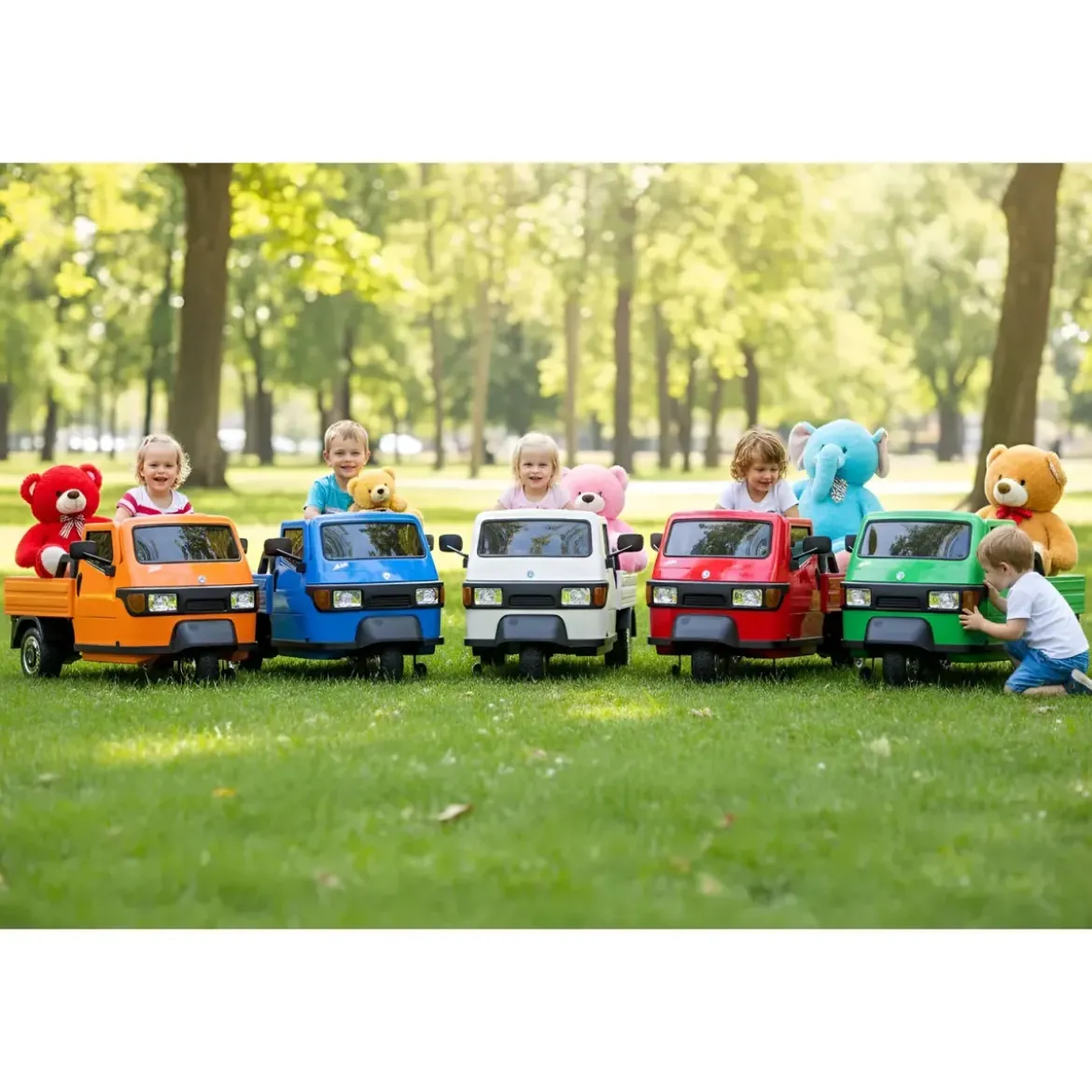 Ape Car Piaggio Elettrica per Bambini Blu con Ruote EVA e Telecomando