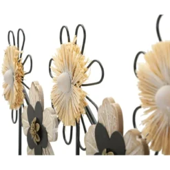 Appendiabiti da Parete 5 Ganci in Ferro Legno MDF Raffia per Ingresso
