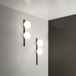 Applique a Muro in Metallo Nero 2 Punti Luce Lampada Elegante da Parete