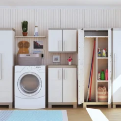 Armadietto in Resina 1 Anta 33x45x182 cm Tortora con Ripiano da Esterno