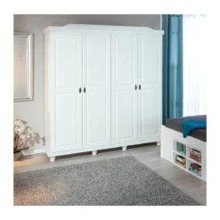 Armadio a 4 Ante Bianco Legno Appendiabiti Mobile Camera Letto Cabina Guardaroba