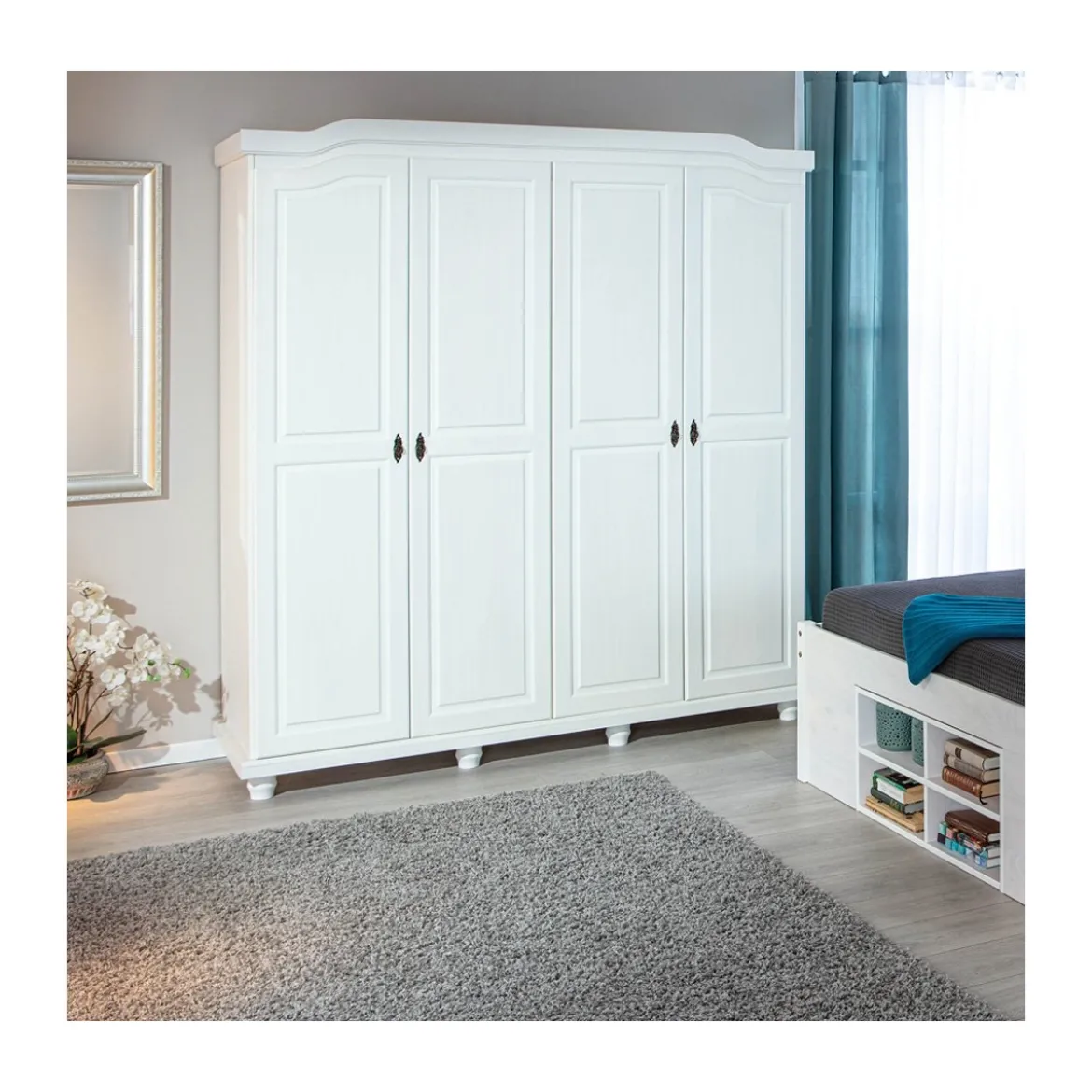 Armadio a 4 Ante Bianco Legno Appendiabiti Mobile Camera Letto Cabina Guardaroba