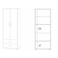Armadio Alto 180 cm 2 Ante con Cassetti Noce Ripiani Ufficio Mobile