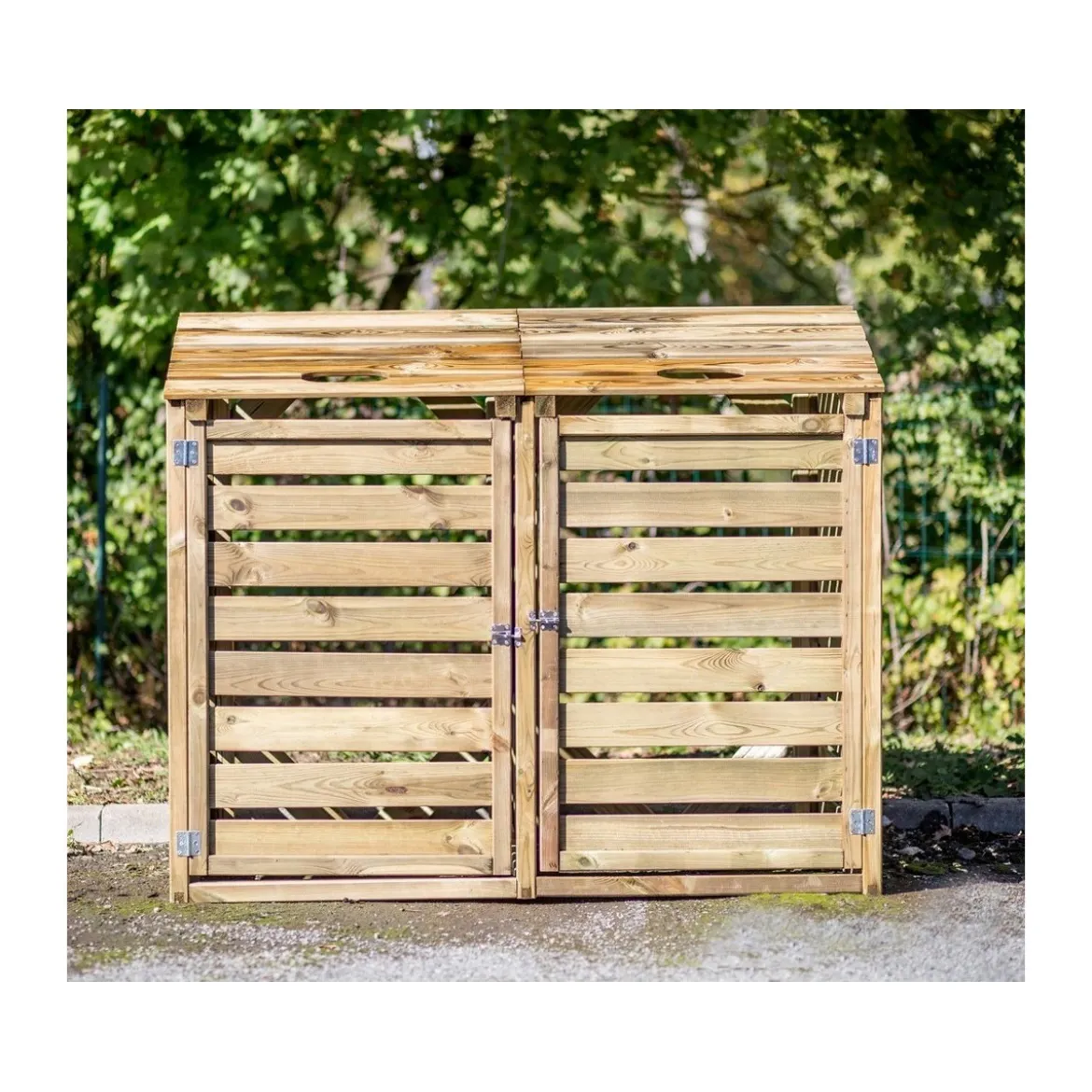 Armadio Basso in Legno 2 Ante Mobile per Secchi Raccolta Differenziata Giardino