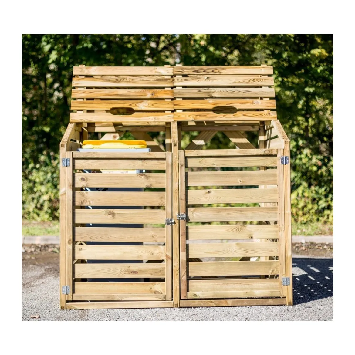 Armadio Basso in Legno 2 Ante Mobile per Secchi Raccolta Differenziata Giardino