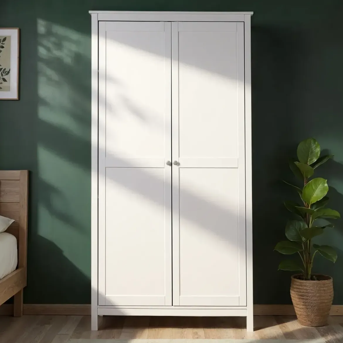 Armadio Camera da Letto 2 Ante con Asta Appendiabiti Legno Bianco