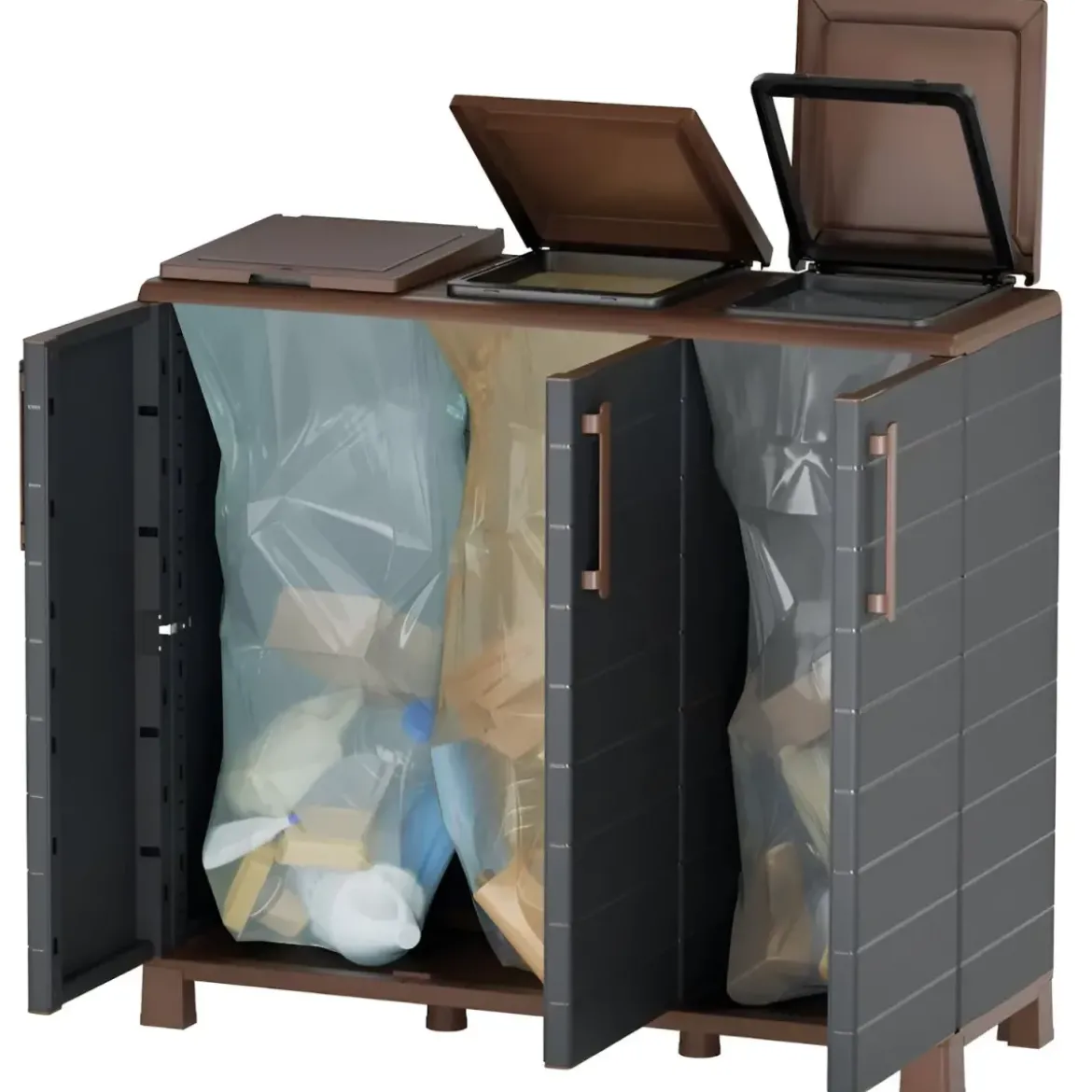 Armadio Raccolta Differenziata da Esterno in Plastica 3 Ante 3 Coperchi