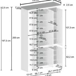 Armadio Scarpiera 6 Ante Mobile Ingresso Bianco Report 114x42x200 cm