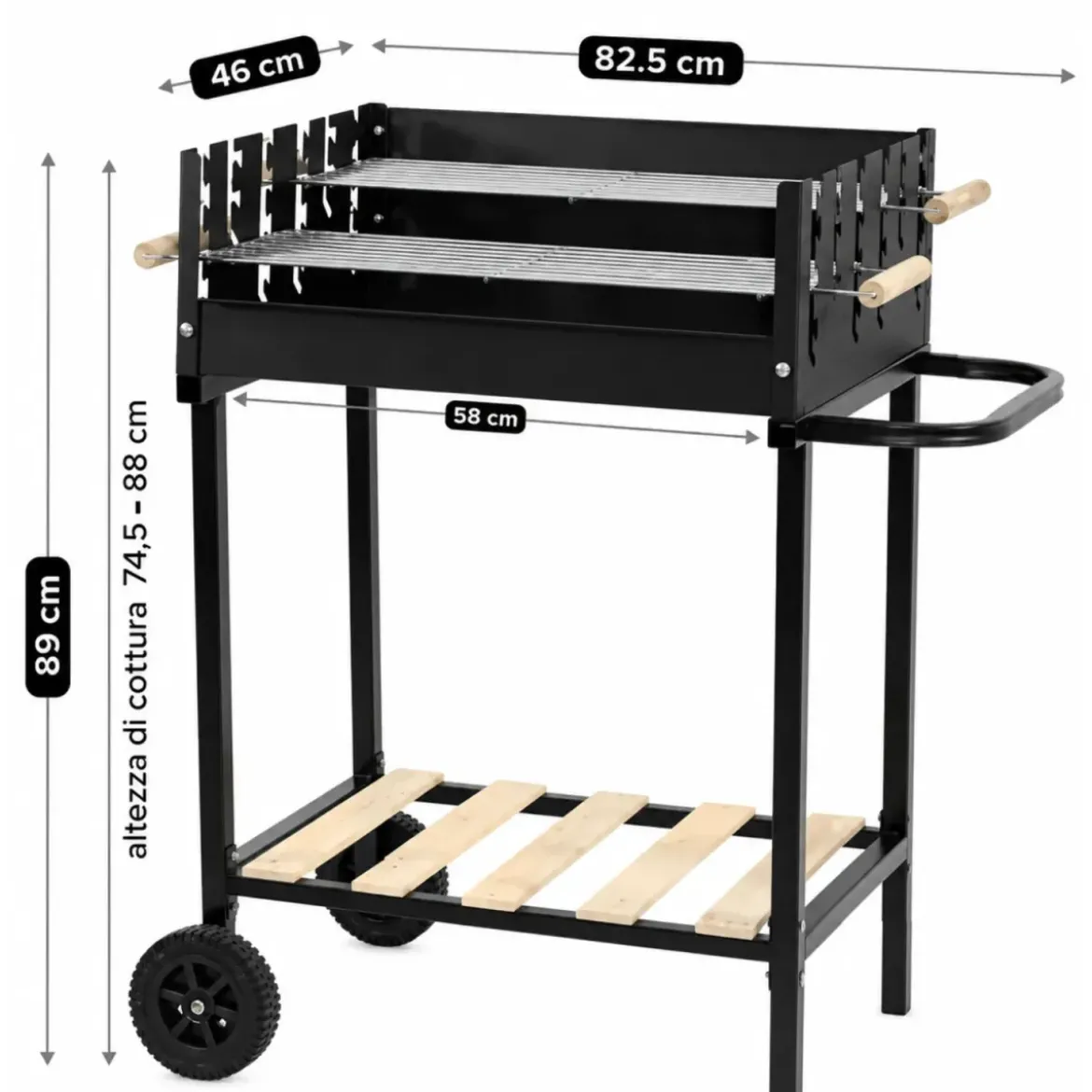 Barbecue a Carbone da Giardino con Ripiano e Griglia Inox Regolabile