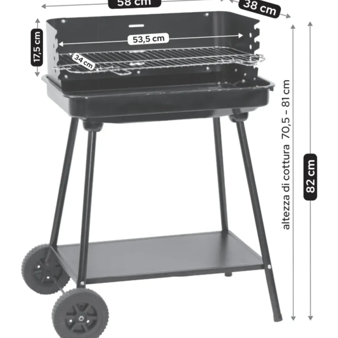 Barbecue a Carbonella da Giardino con Griglia Regolabile Paravento