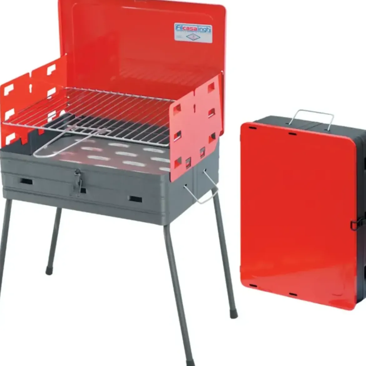 Barbecue a Carbonella 40x30 Richiudibile a Valigetta Rosso Regolabile