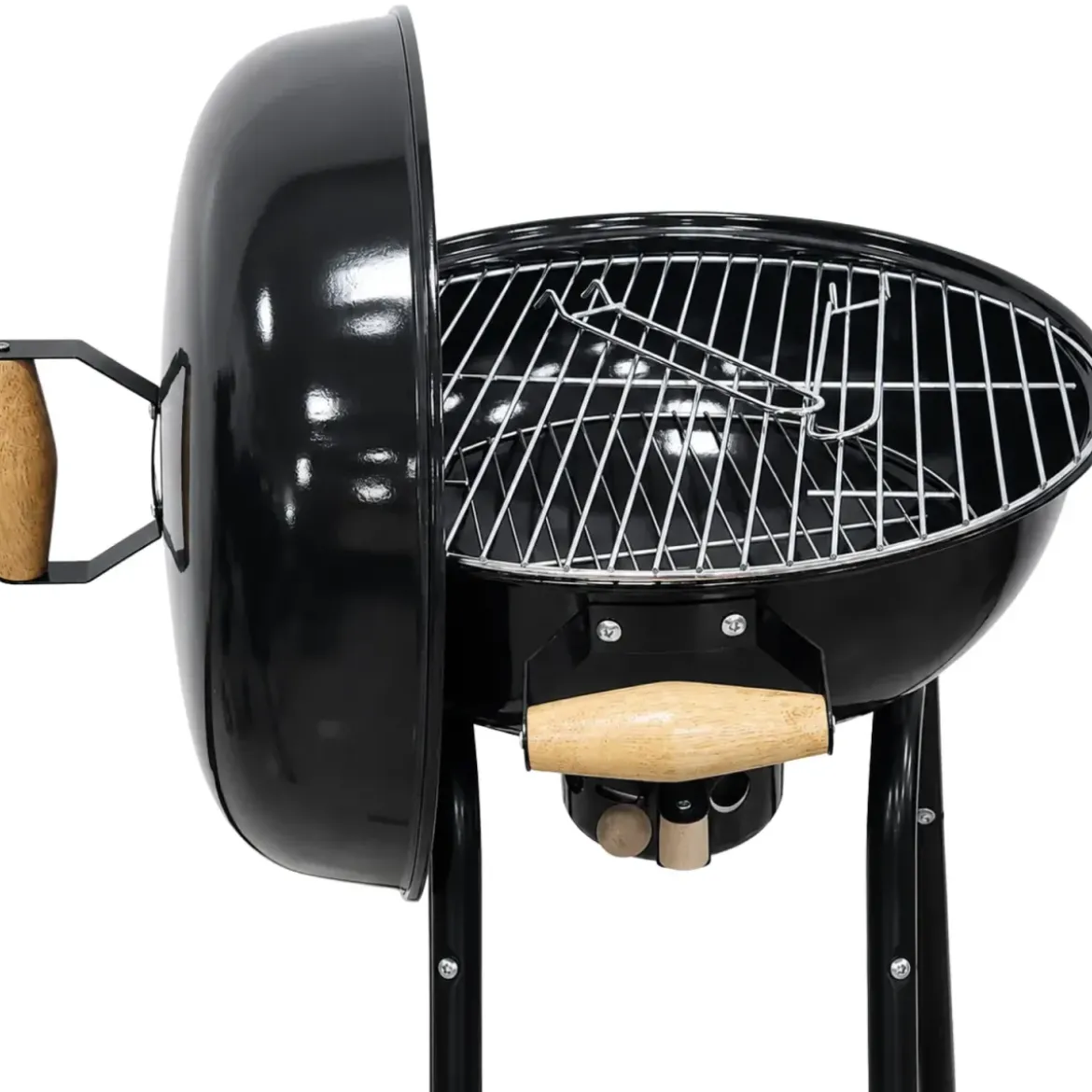 Barbecue a Carbone Rotondo con Griglia Inox Coperchio con Termometro