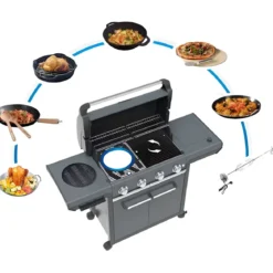 Barbecue Gas Campignaz 3 Fuochi Ruote Acciaio Inox Nero 144x60x116 cm