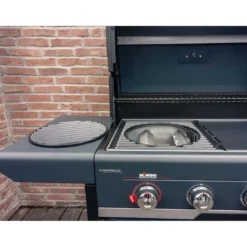 Barbecue Gas Campignaz 4 Fuochi Ruote Acciaio Inox Nero 127x57x113 cm