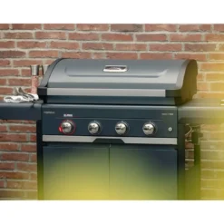Barbecue Gas Campignaz 4 Fuochi Ruote Acciaio Inox Nero 127x57x113 cm