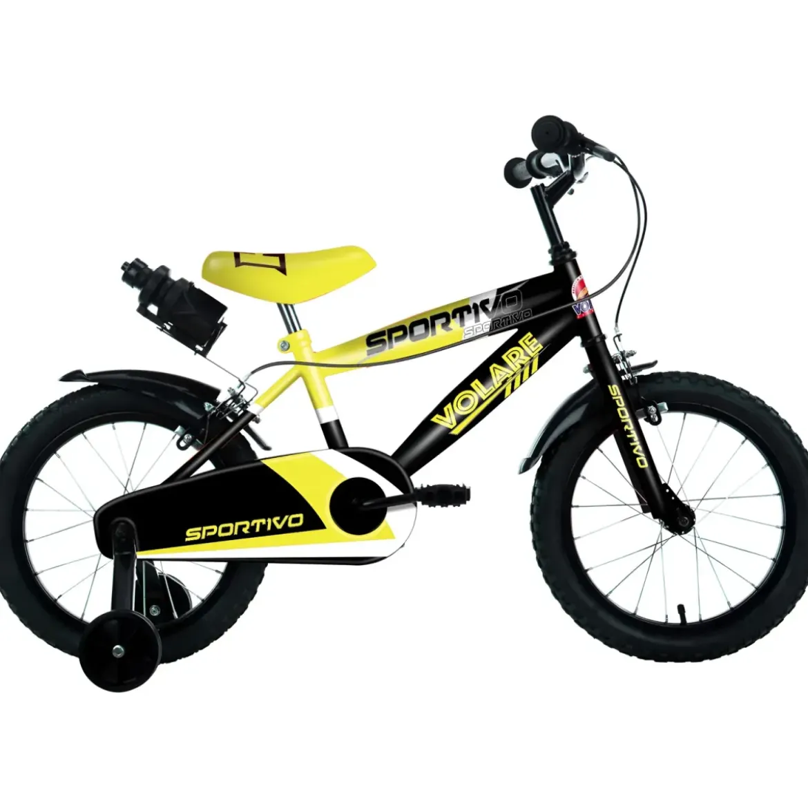 Bicicletta Bambini 16" Sportiva Giallo Rotelle Removibili Borraccia