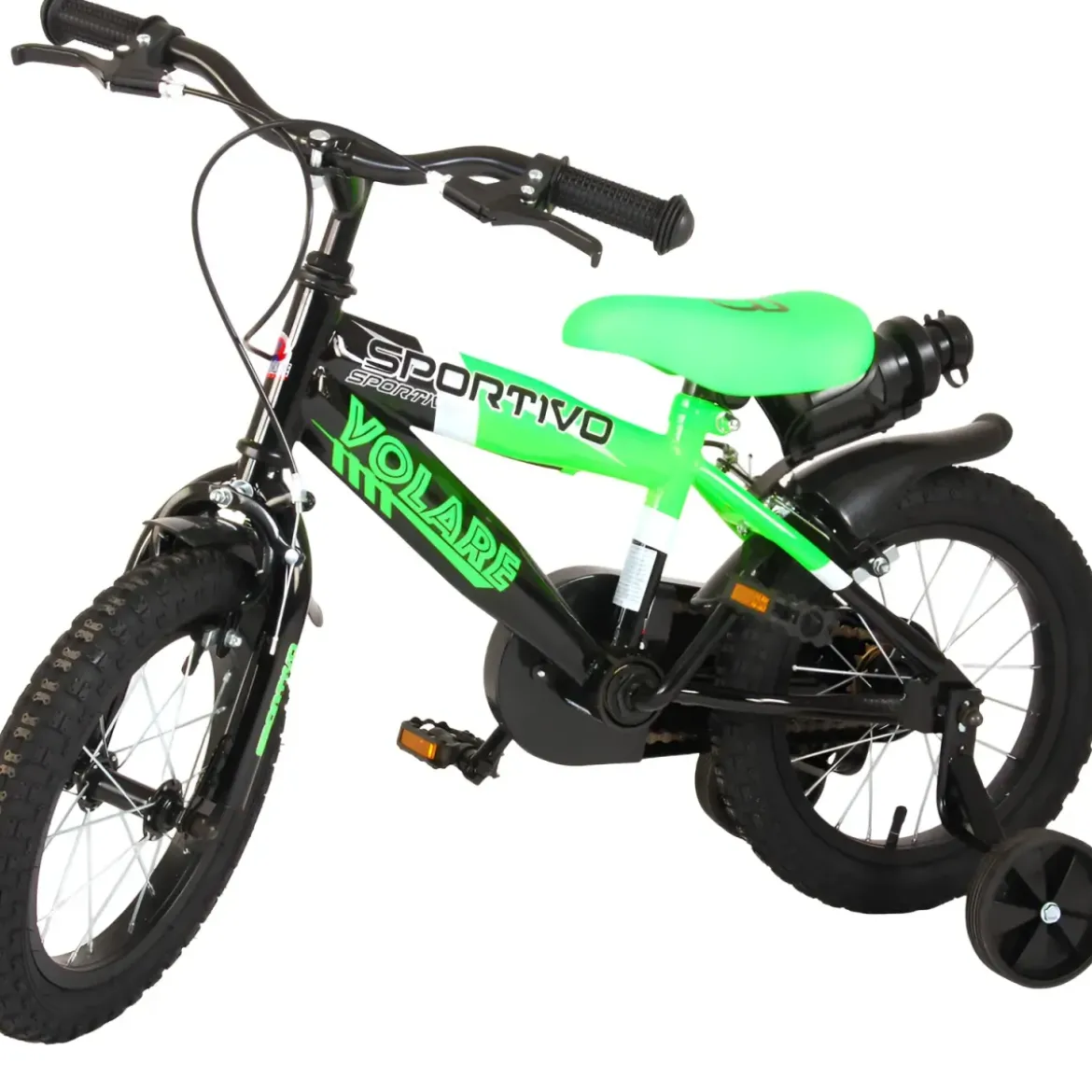 Bicicletta Bambini 14" Sportiva Verde Rotelle Removibili Borraccia