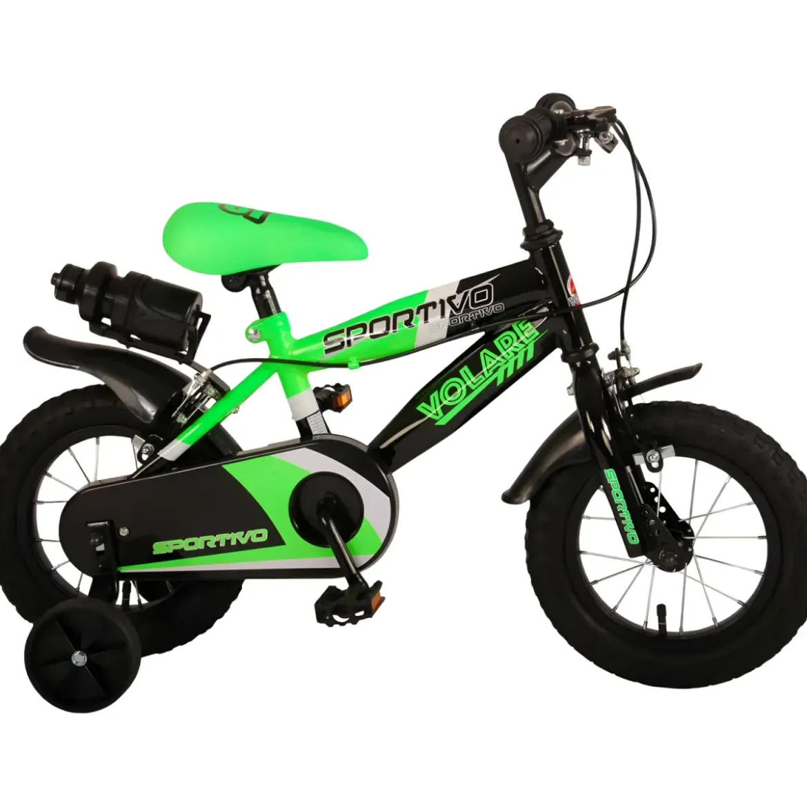 Bicicletta Bambini 14" Sportiva Verde Rotelle Removibili Borraccia