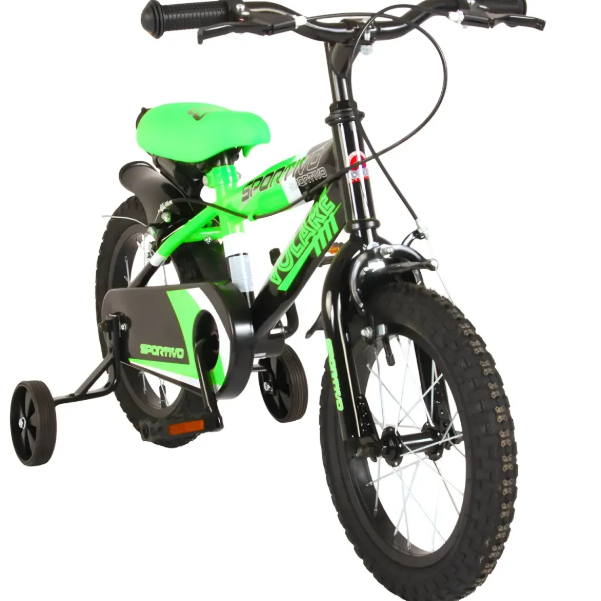 Bicicletta Bambini 14" Sportiva Verde Rotelle Removibili Borraccia