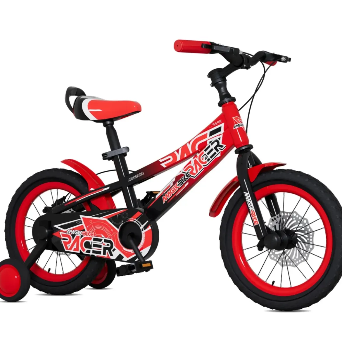 Bicicletta per Bambini 16" Rosso Rotelle Laterali con Freno a Disco