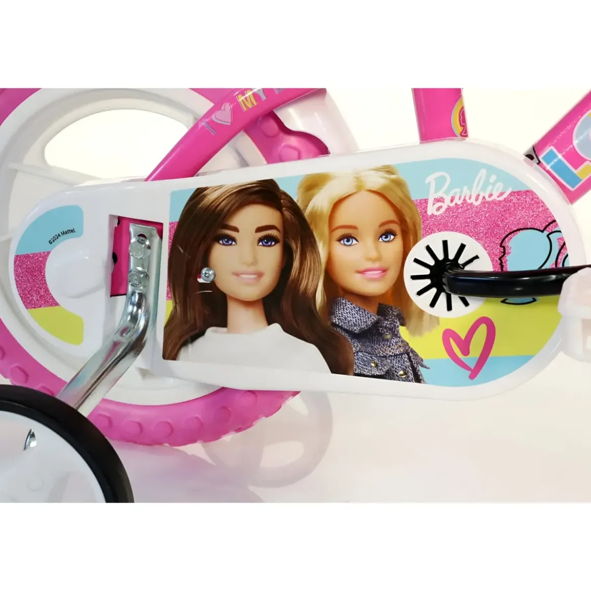 Bicicletta Rotelle Barbie 12" per Bambini Rosa con Cestino Seggiolino