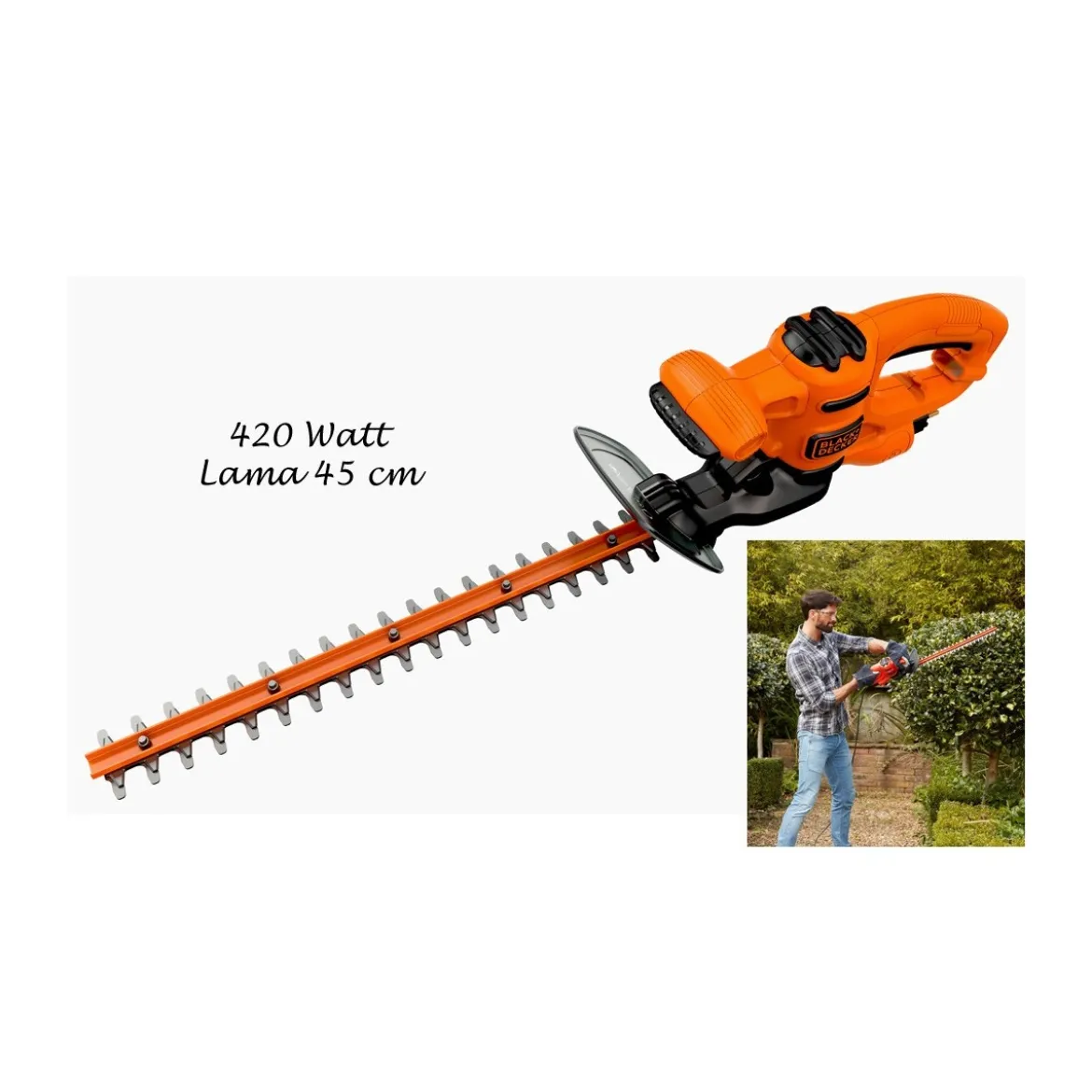 Black& Decker Tagliasiepi Motore Elettrico 420 w Lama 45cm Potatore Professionale