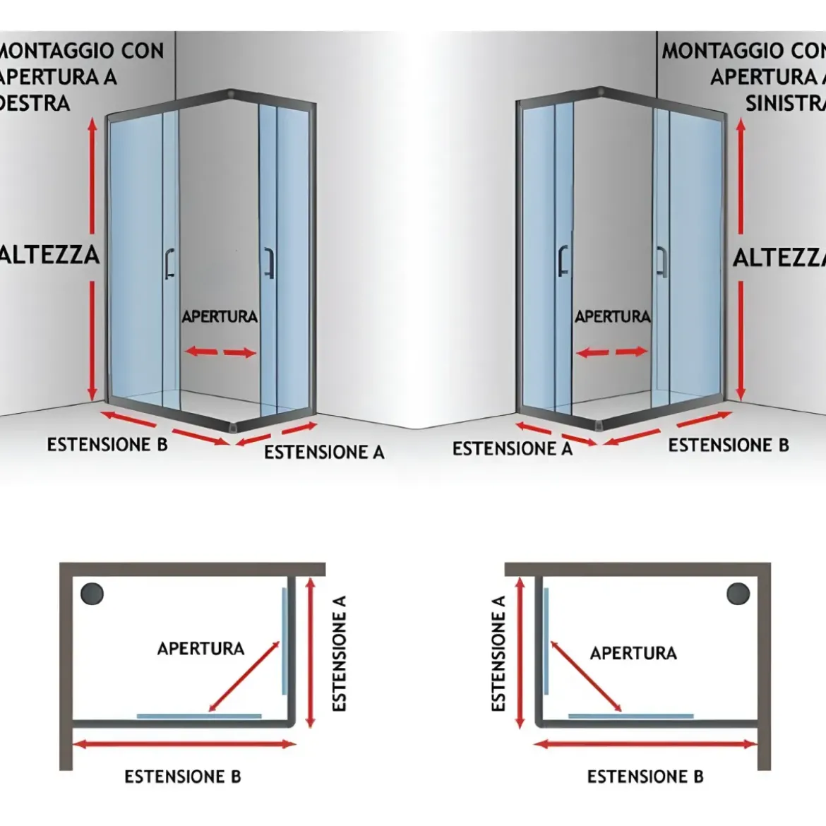 Box Doccia Cristallo 4mm Angolare Ante Scorrevoli Quadrato Rettangolare