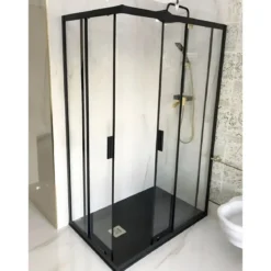 Box Doccia Profili Neri 2 Anta Scorrevole Rettangolare Quadrato Cabina Cristallo