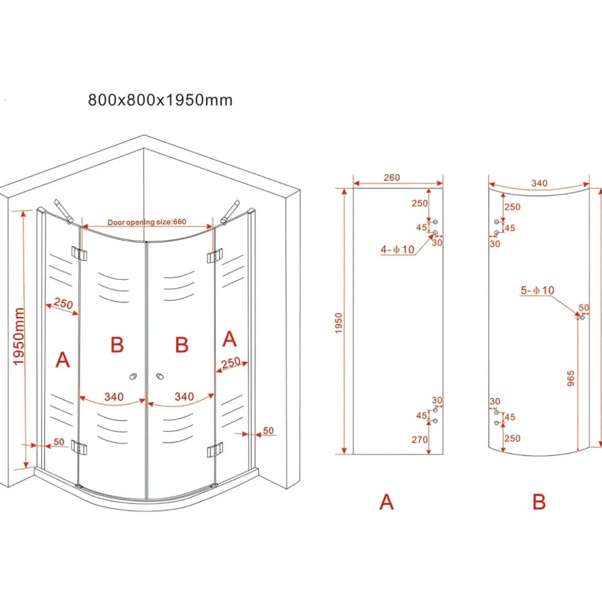 Box Doccia Tondo 80x80 90x90 8 mm 2 ante Battente Semi Circolare Vetro Cristallo