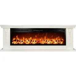 Caminetto Elettrico da Pavimento Crema Effetto Fiamma LED 1600W Moderno