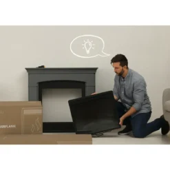 Caminetto Elettrico da Pavimento Tagu Frode con Cornice in Legno Bianco Moderno