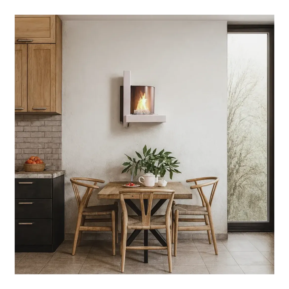 Camino a Bioetanolo 1,5L da Parete Ecologico Bianco Moderno 3,5 KW
