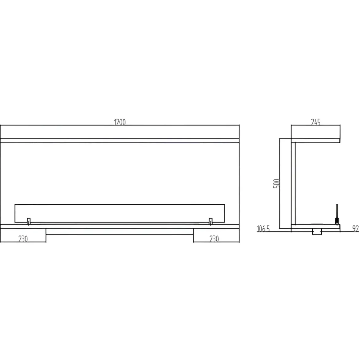 Camino a Bioetanolo Trifacciale da Incasso 120x45 cm 1,25L Nero 3kW