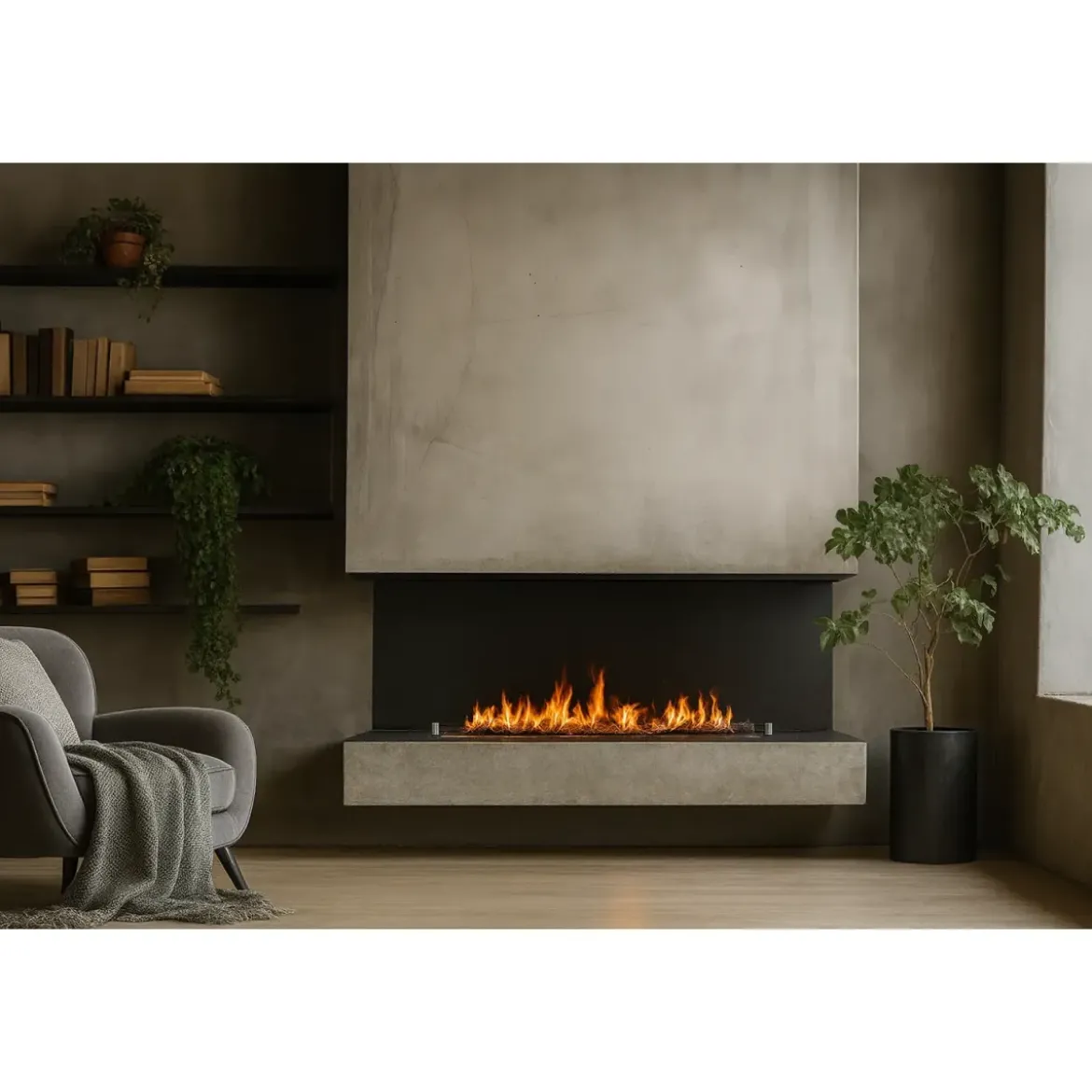Camino a Bioetanolo Trifacciale da Incasso 120x45 cm 1,25L Nero 3kW