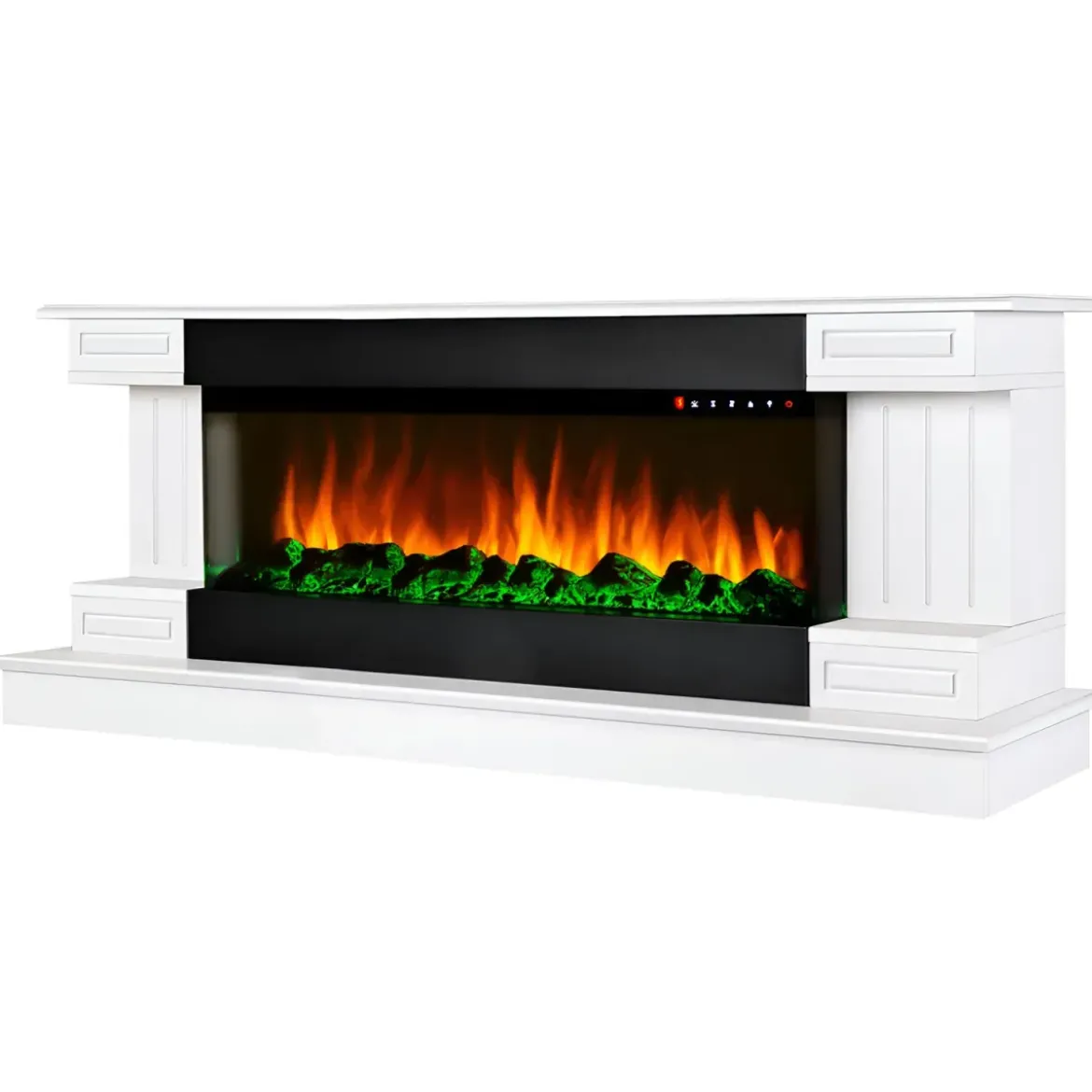 Camino Elettrico Bianco 1500W Riscaldante con Fiamma 3D e Termostato