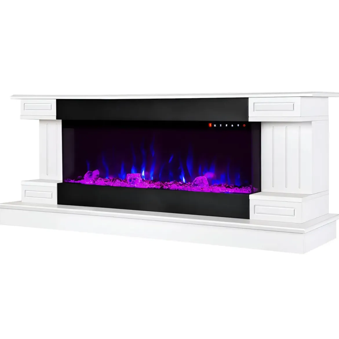 Camino Elettrico Bianco 1500W Riscaldante con Fiamma 3D e Termostato
