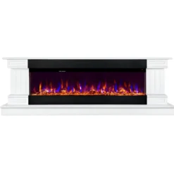 Camino Elettrico Bianco 1500W 181x43x60 con Fiamma 3D e Termostato