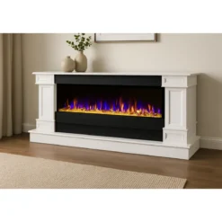 Camino Elettrico Bianco 1500W 181x43x60 con Fiamma 3D e Termostato
