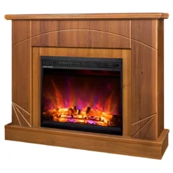Camino Elettrico con Mantello Legno Noce 1500W Fiamma LED 3 Colori