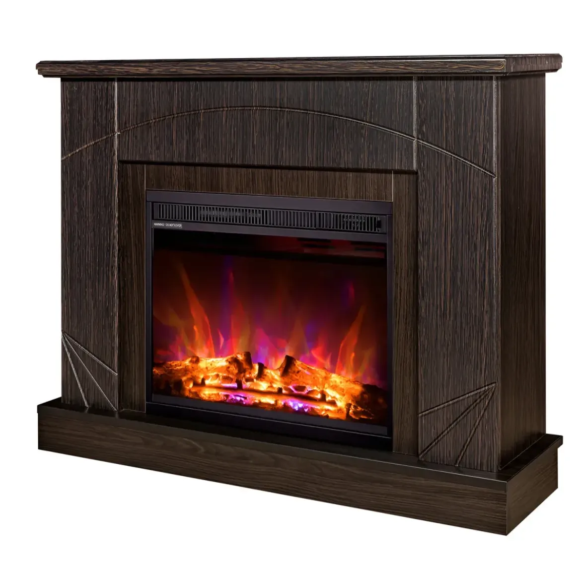 Camino Elettrico con Mantello Legno Scuro 1500W Fiamma LED 3 Colori