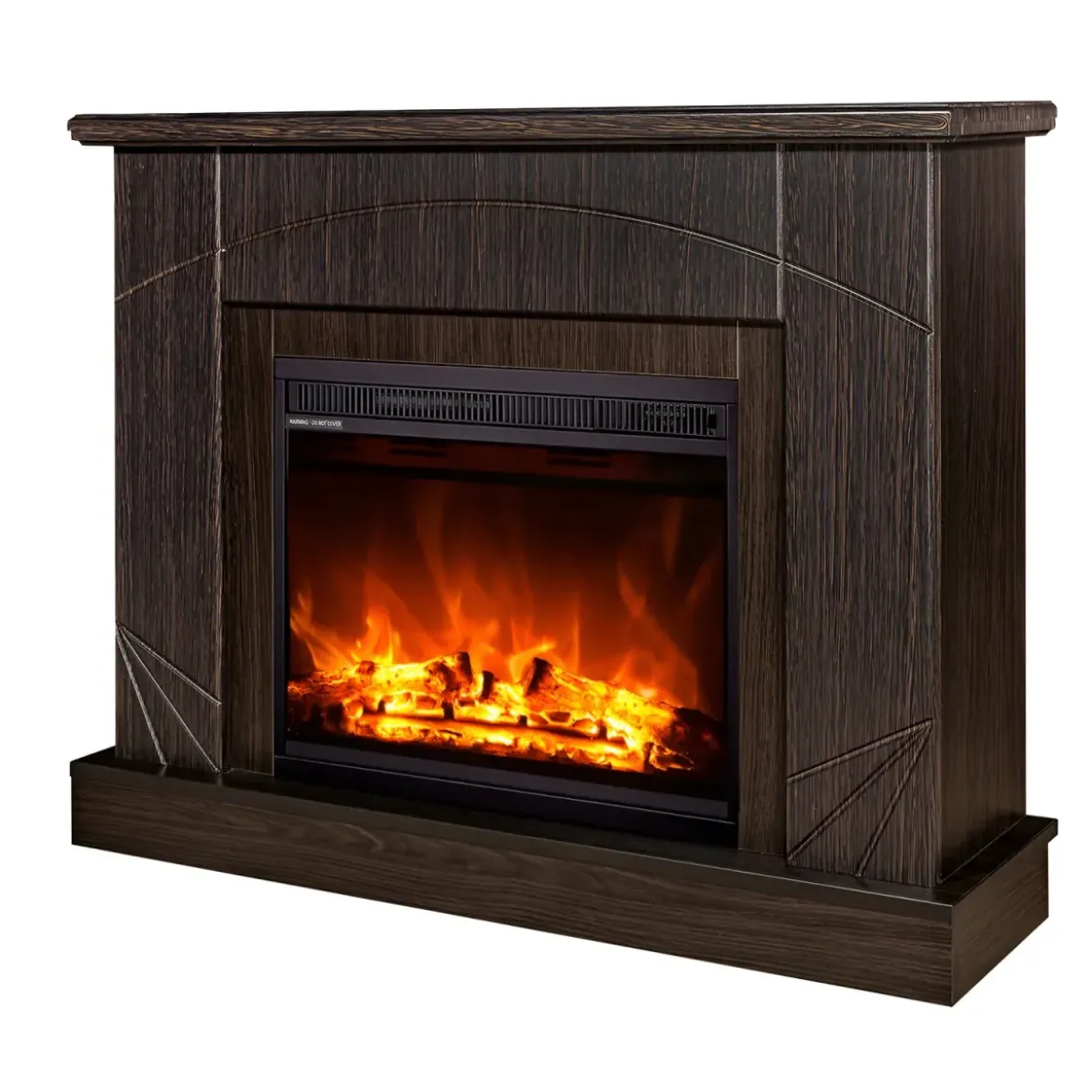 Camino Elettrico con Mantello Legno Scuro 1500W Fiamma LED 3 Colori