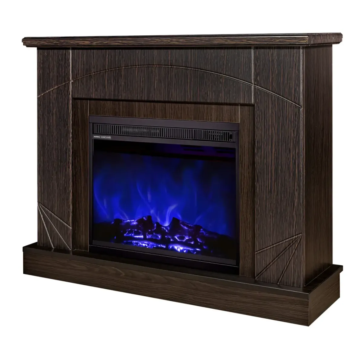 Camino Elettrico con Mantello Legno Scuro 1500W Fiamma LED 3 Colori