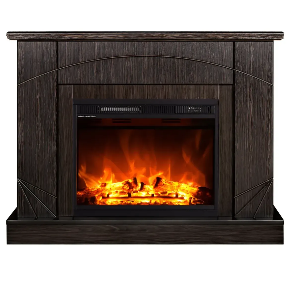 Camino Elettrico con Mantello Legno Scuro 1500W Fiamma LED 3 Colori