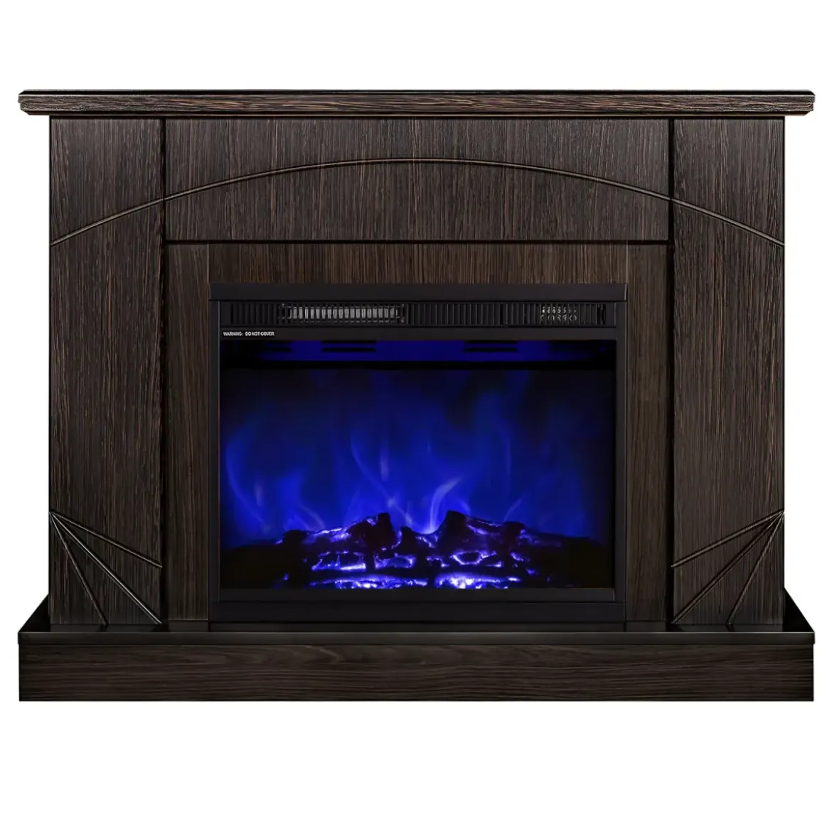 Camino Elettrico con Mantello Legno Scuro 1500W Fiamma LED 3 Colori