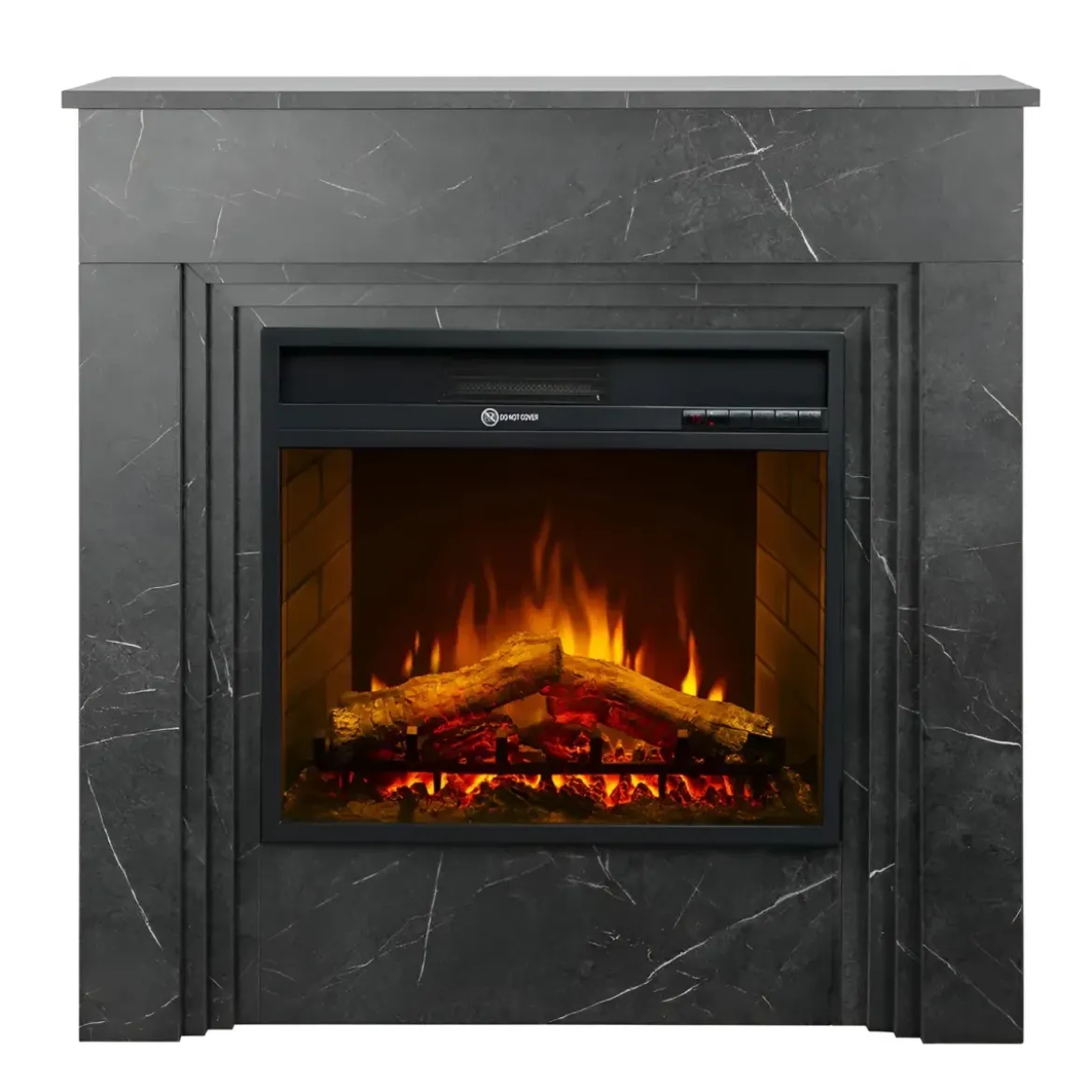 Camino Elettrico da Pavimento 1800W in Legno Effetto Marmo Nero