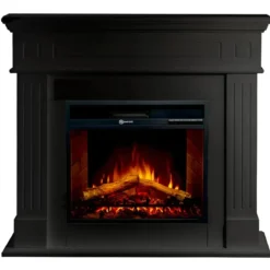 Camino Elettrico da Pavimento 1800W Legno MDF Nero per Soggiorno