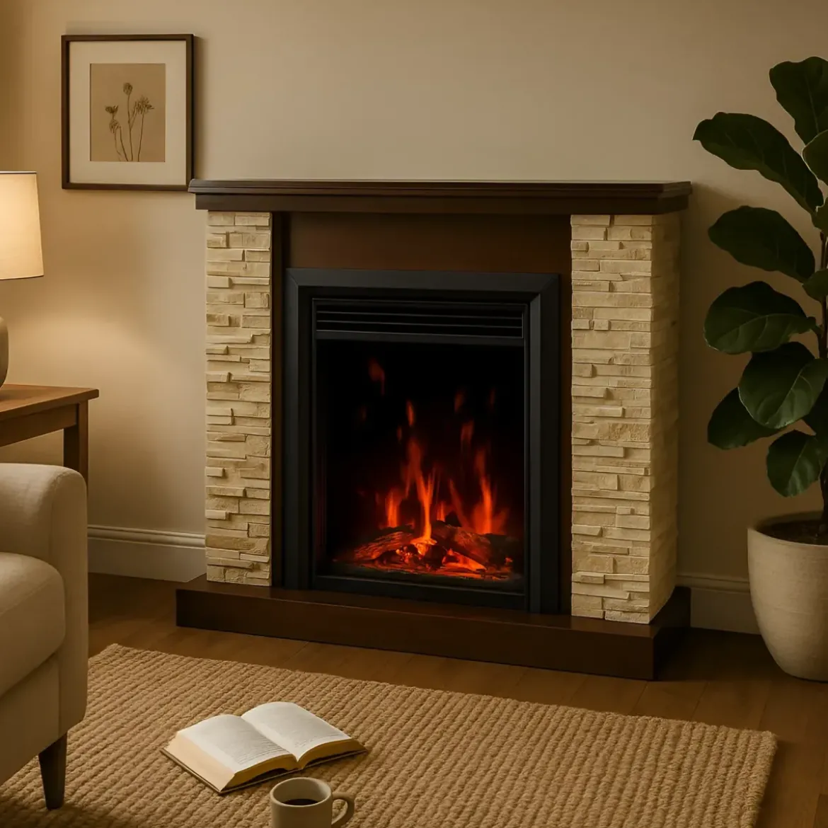Camino Elettrico 1500W da Terra Noce Rustico Effetto Fiamma Realistico